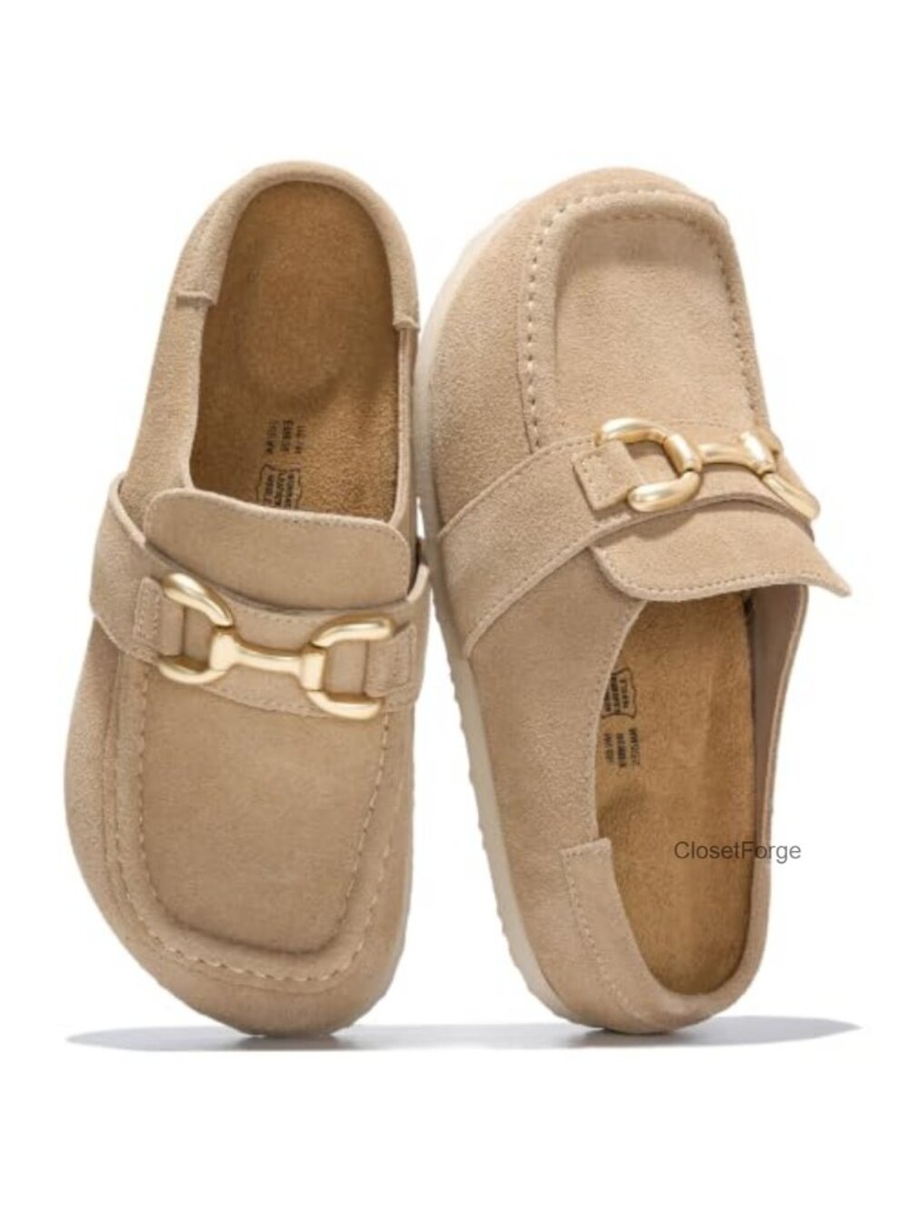 100% Genuine Leather Women's Clogs Slip-Ons, Cork Footbed, Business Casual